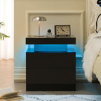 Modern LED Nightstand with 2 Drawers – Black