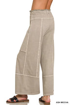 Zenana French Terry Washed Exposed-seam Wide Leg Pants