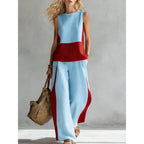 Printed Retro Sleeveless Top & Wide-Leg Pants Set | 12 Prints S–5XL