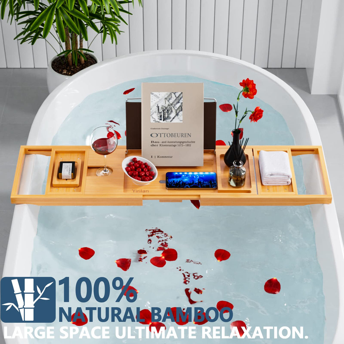 Expandable Bamboo Bathtub Caddy Tray