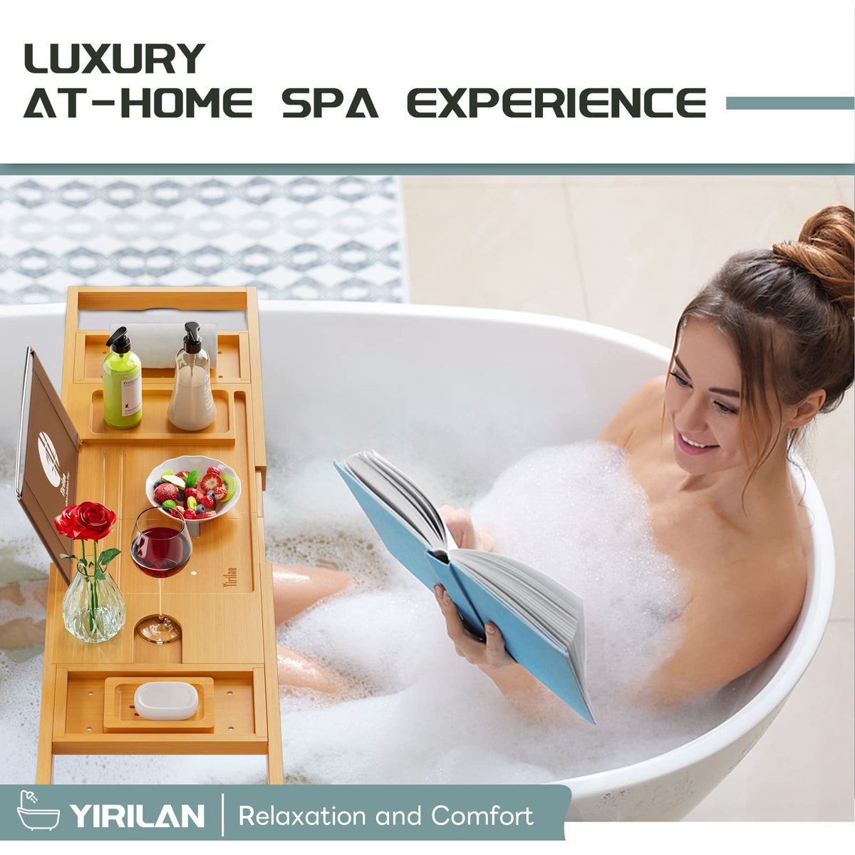 Expandable Bamboo Bathtub Caddy Tray