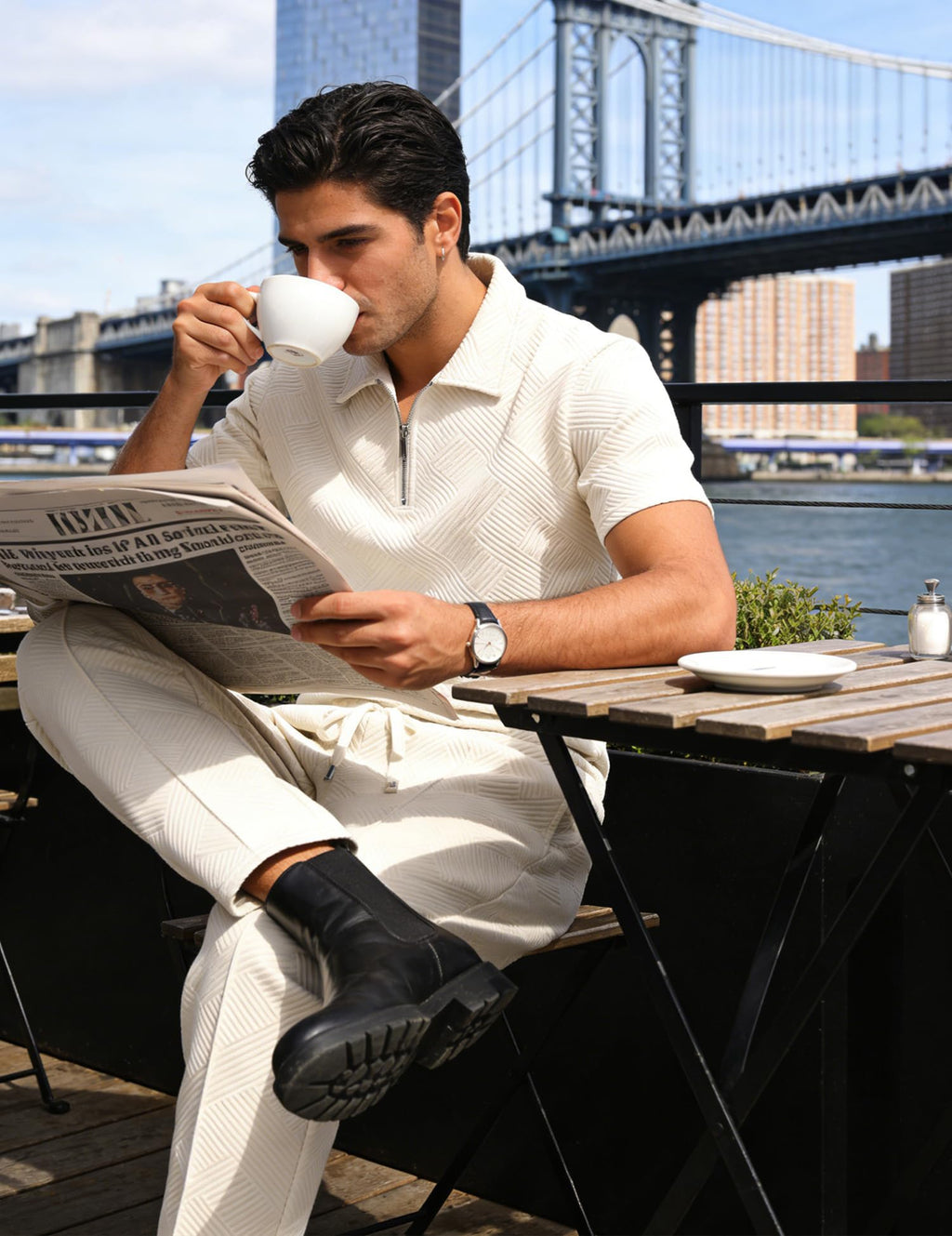 Men’s Textured Quarter-Zip Polo & Jogger Set