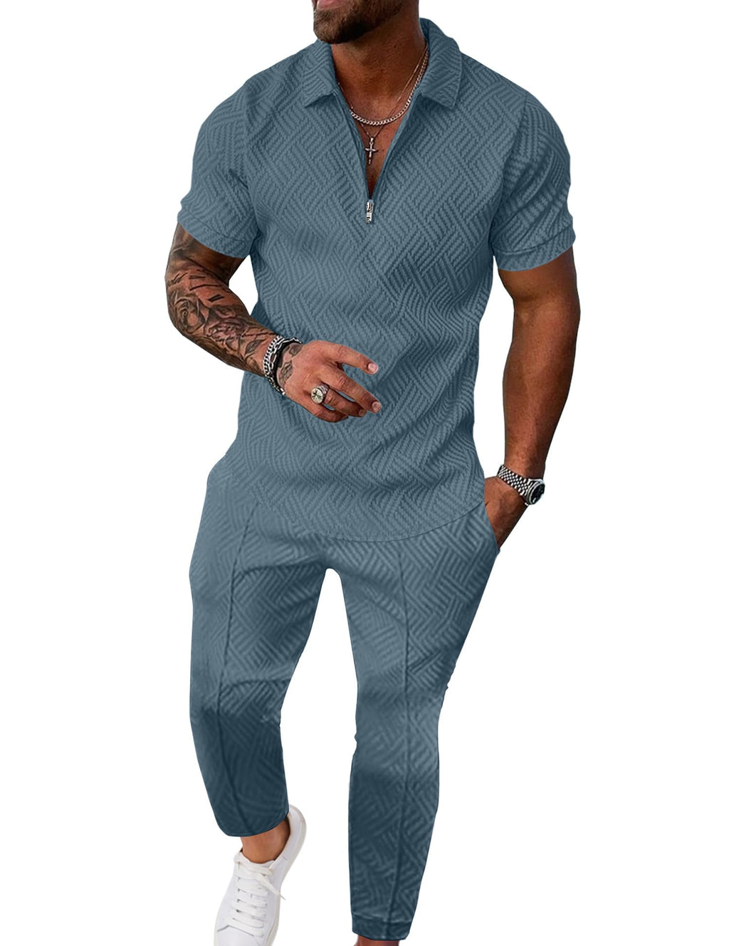 Men’s Textured Quarter-Zip Polo & Jogger Set