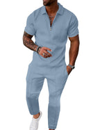 Men’s Textured Quarter-Zip Polo & Jogger Set