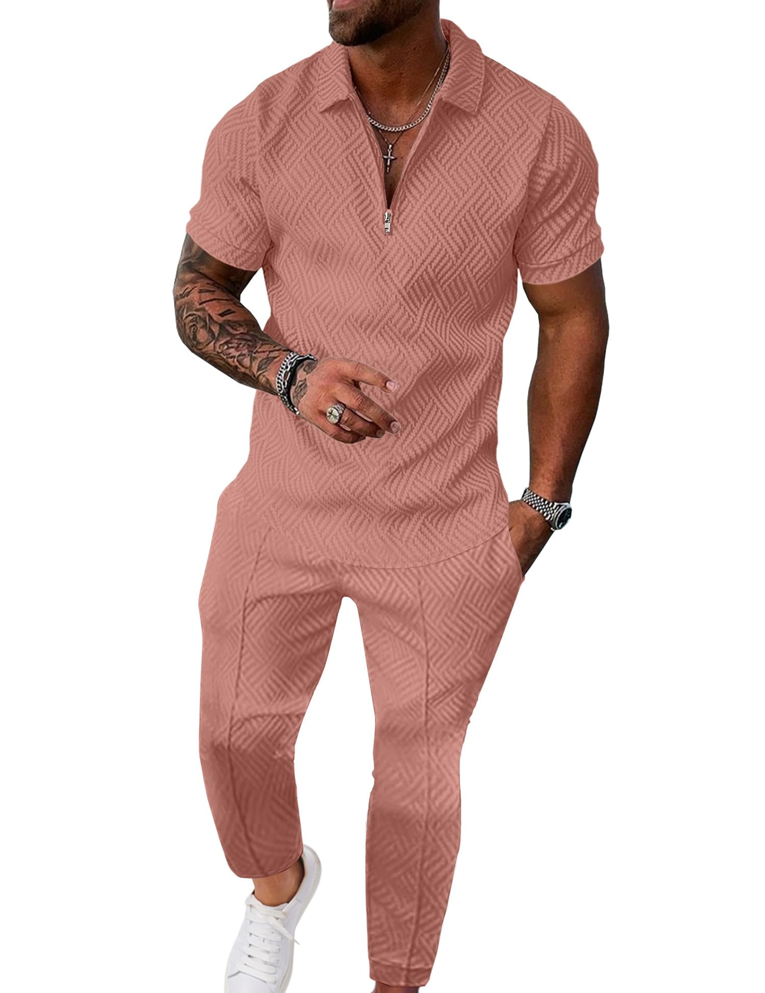 Men’s Textured Quarter-Zip Polo & Jogger Set