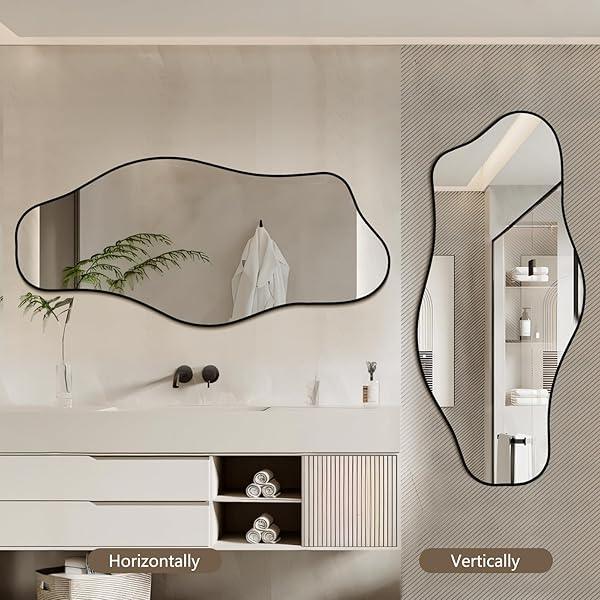 Irregular Asymmetrical Wall Mirror – Black, Size Options