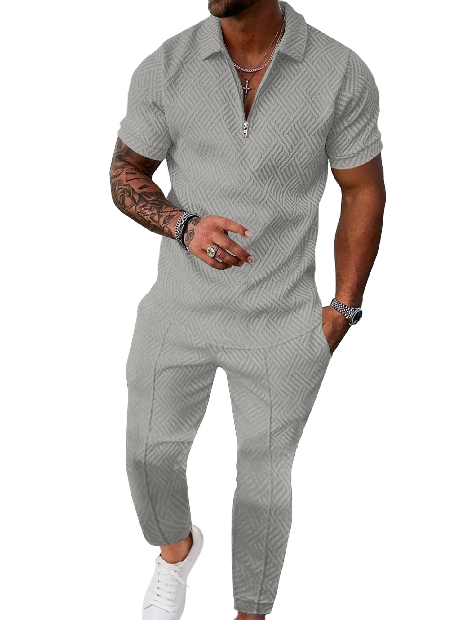 Men’s Textured Quarter-Zip Polo & Jogger Set