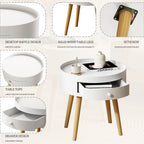 Round Nightstand with Storage Drawer – White