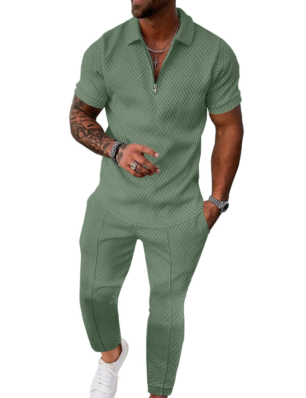 Men’s Textured Quarter-Zip Polo & Jogger Set
