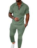 Men’s Textured Quarter-Zip Polo & Jogger Set