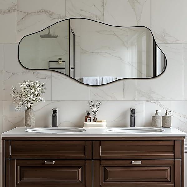 Irregular Asymmetrical Wall Mirror – Black, Size Options