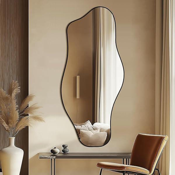 Irregular Asymmetrical Wall Mirror – Black, Size Options