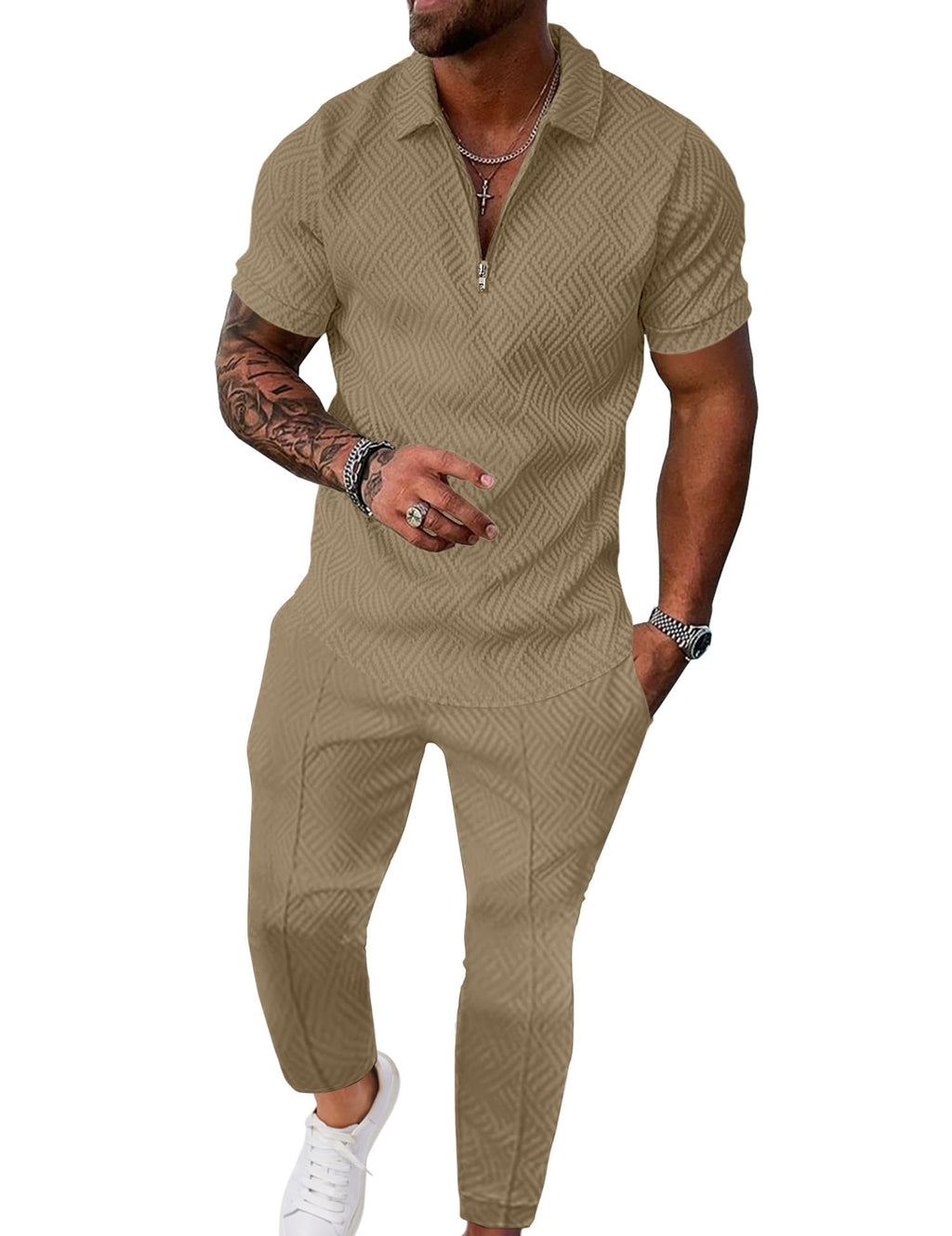 Men’s Textured Quarter-Zip Polo & Jogger Set