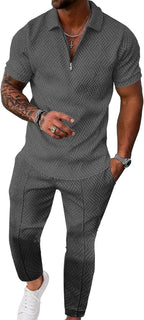 Men’s Textured Quarter-Zip Polo & Jogger Set