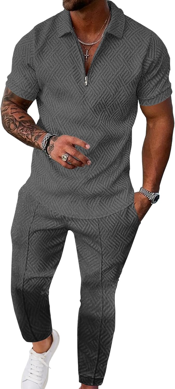 Men’s Textured Quarter-Zip Polo & Jogger Set