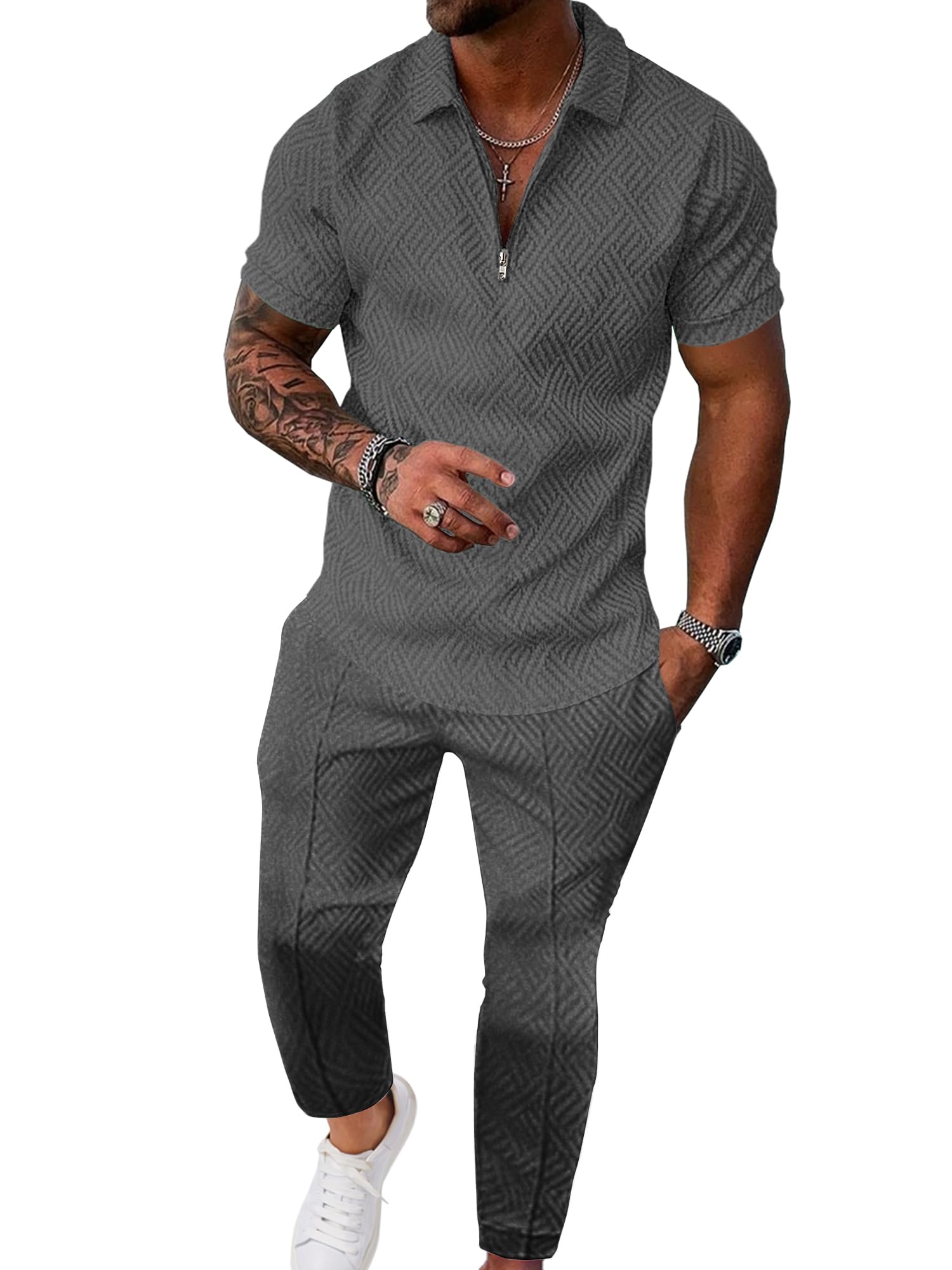 Men’s Textured Quarter-Zip Polo & Jogger Set