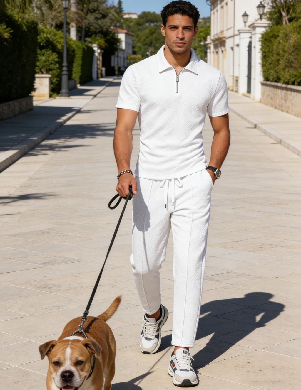 Men’s Textured Quarter-Zip Polo & Jogger Set