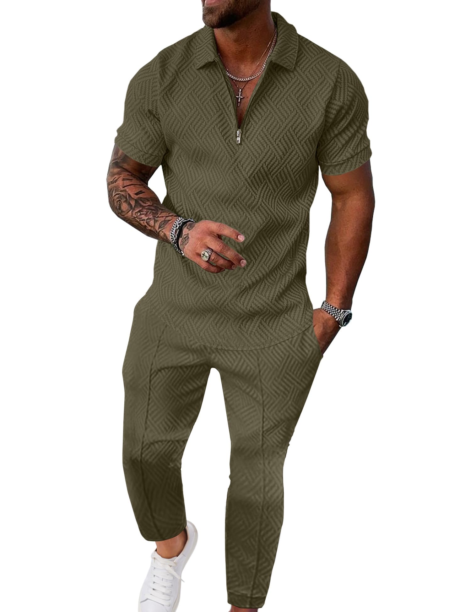 Men’s Textured Quarter-Zip Polo & Jogger Set