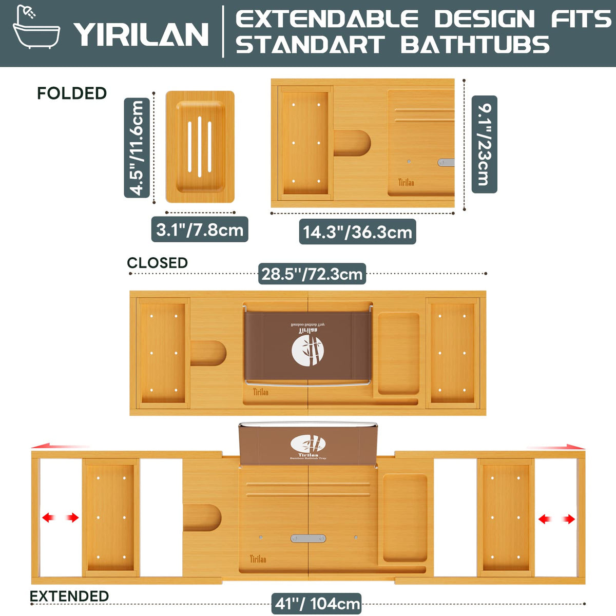 Expandable Bamboo Bathtub Caddy Tray