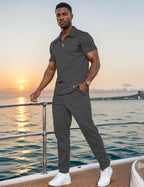 Men’s Textured Quarter-Zip Polo & Jogger Set