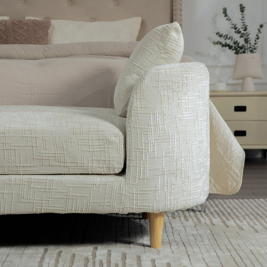Modern Upholstered End-of-Bed Bench with Armrests – Ivory Chenille