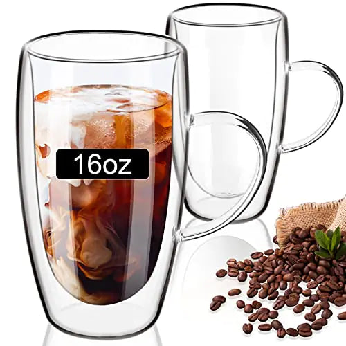 2-Piece Double-Wall Glass Coffee Mug Set – Paracity (16 oz)