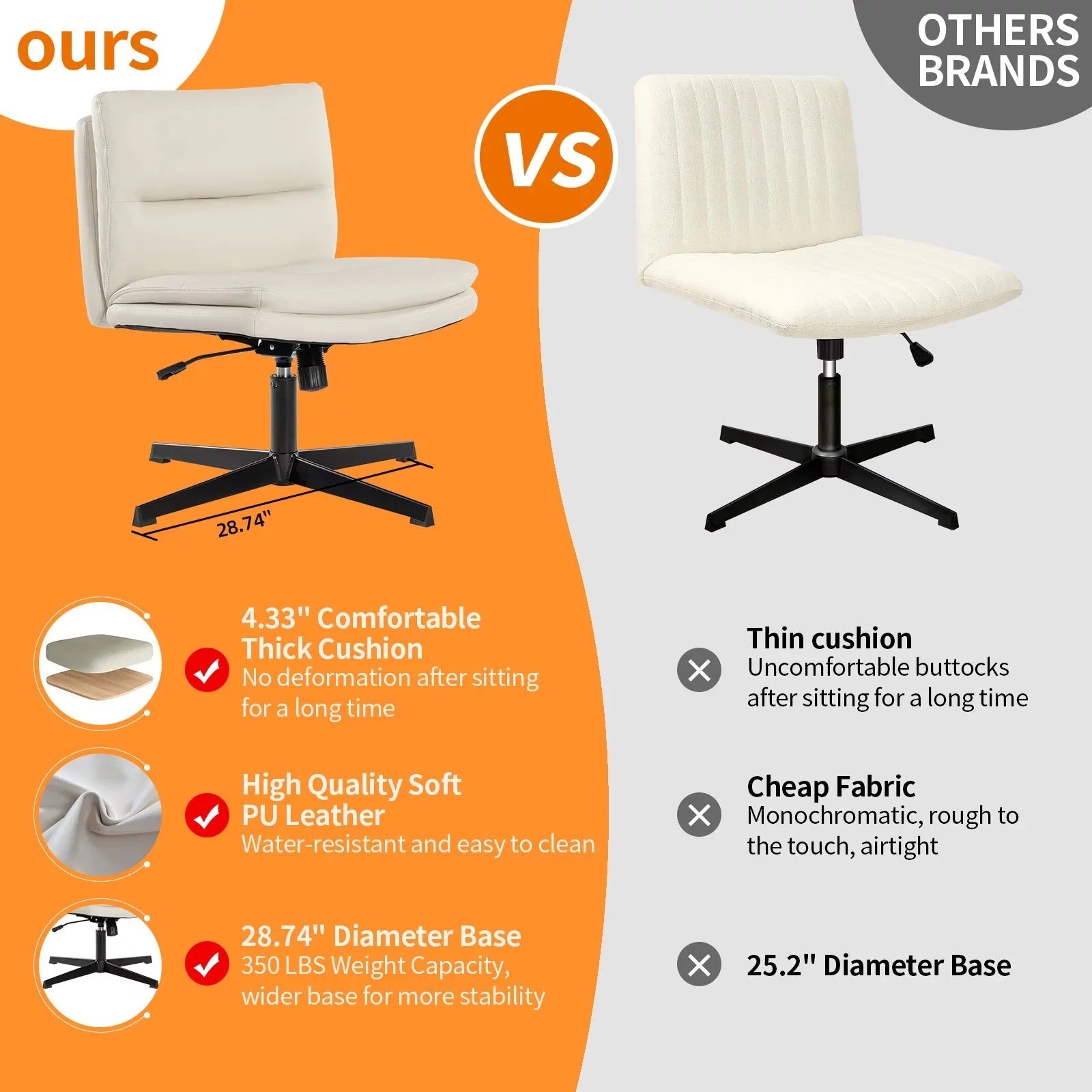 Leather Home Office Chair – Armless Ergonomic Design