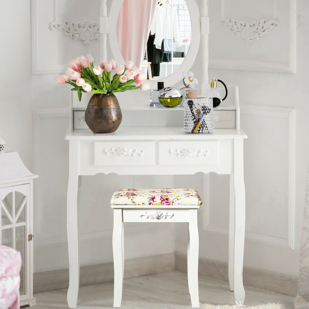 Vanity Stool – Floral Upholstered, Color Options