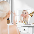 Flip-Top Vanity Dressing Table with Mirror, 3 Drawers & Stool