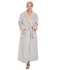Women’s Fleece Shawl Collar Bathrobe – Istylish (Beige, Large)
