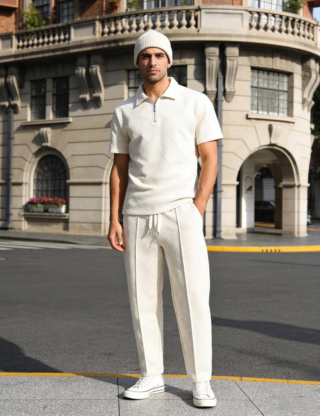 Men’s Textured Quarter-Zip Polo & Jogger Set
