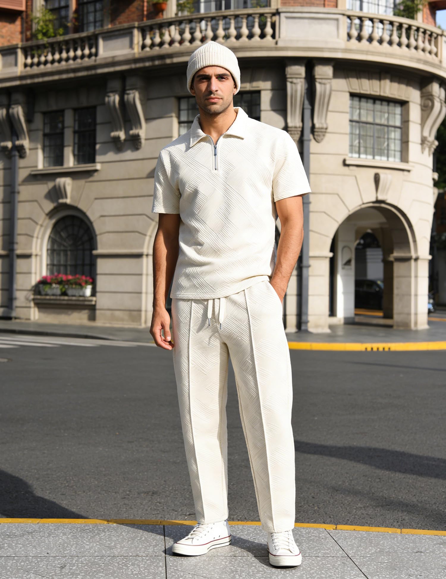 Men’s Textured Quarter-Zip Polo & Jogger Set