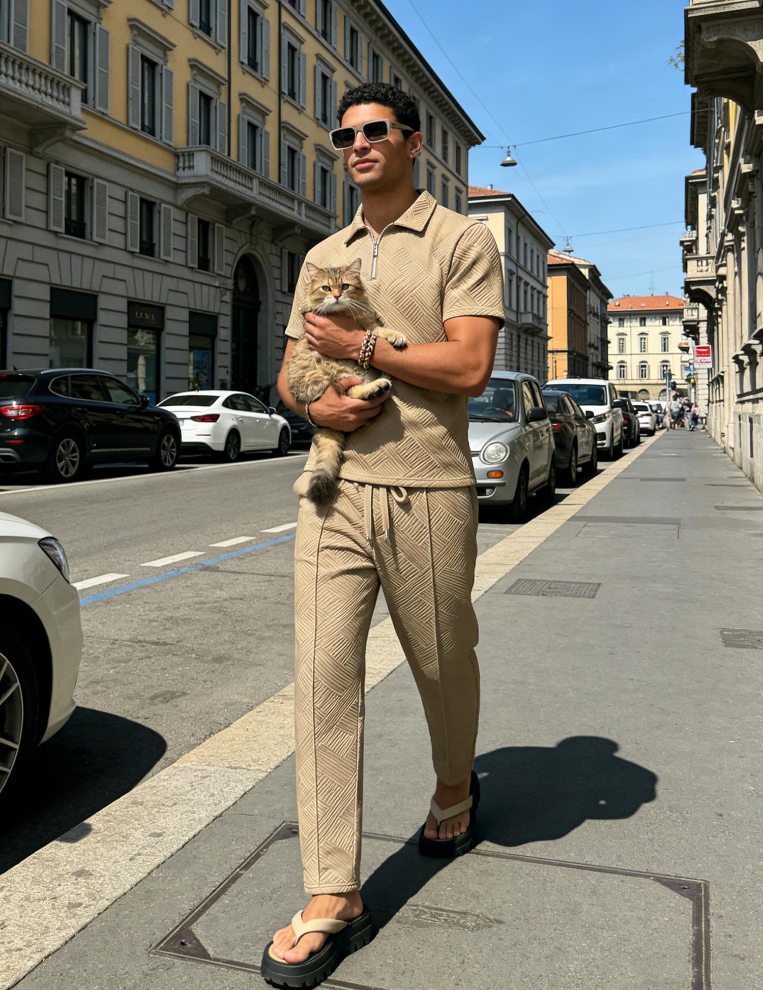 Men’s Textured Quarter-Zip Polo & Jogger Set