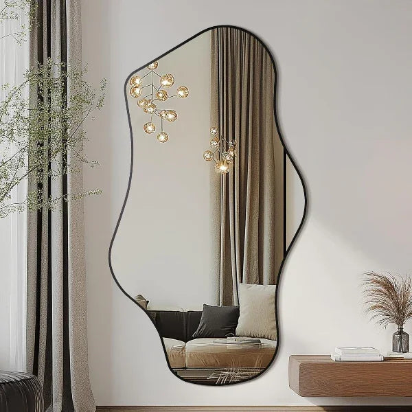 Irregular Asymmetrical Wall Mirror – Black, Size Options