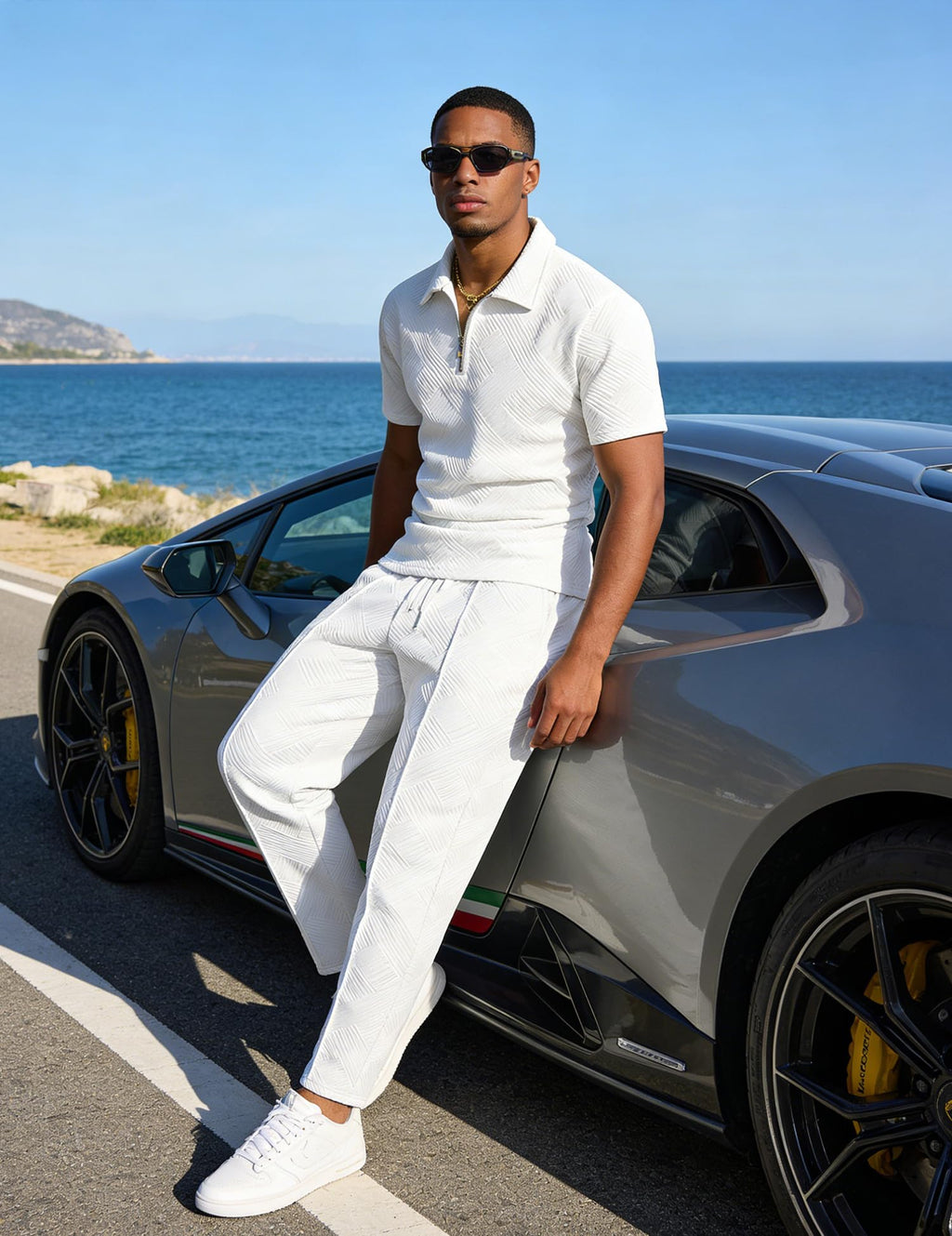 Men’s Textured Quarter-Zip Polo & Jogger Set