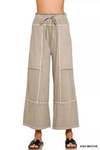 Zenana French Terry Washed Exposed-seam Wide Leg Pants