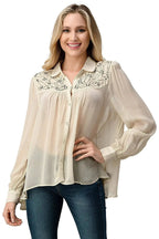 Embroidered Sheer Georgette Blouse with Beaded Trim