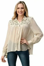Embroidered Sheer Georgette Blouse with Beaded Trim