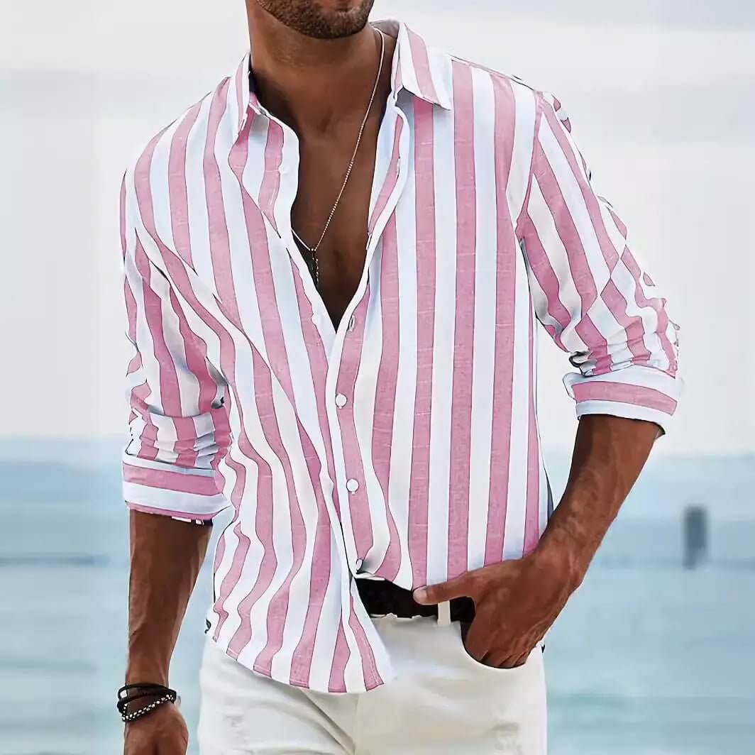 Men’s Striped Loose-Fit Long Sleeve Shirt