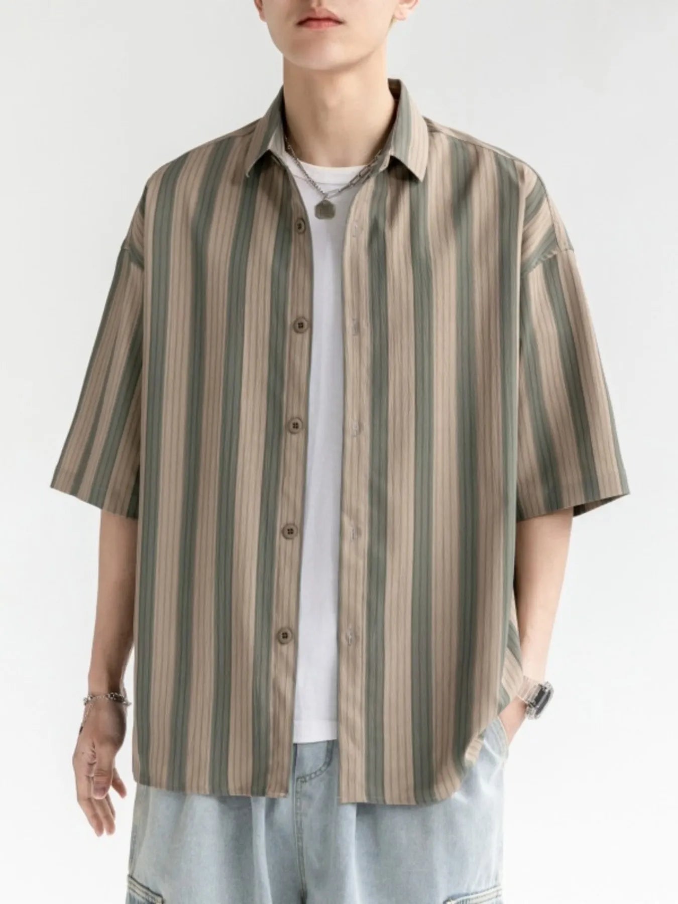 Men’s Plus Size Striped Oversized Short Sleeve Shirt