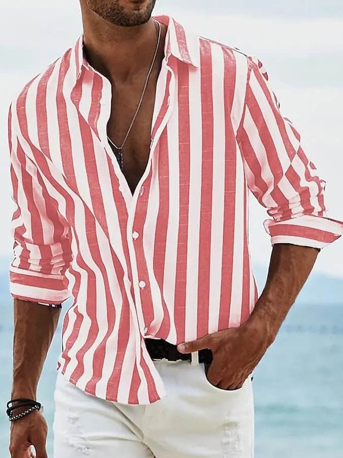 Men’s Striped Loose-Fit Long Sleeve Shirt