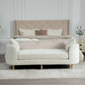 Modern Upholstered End-of-Bed Bench with Armrests – Ivory Chenille