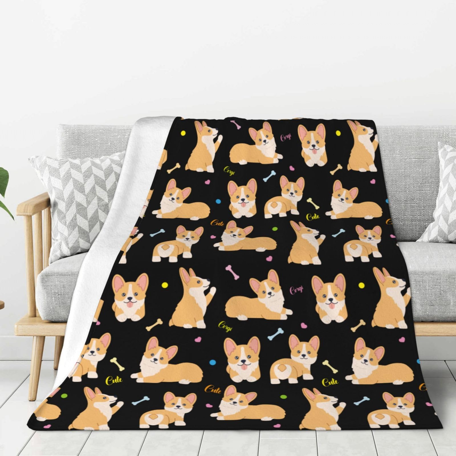 Corgi Flannel Throw Blanket – Fluffy Plush (50 × 40)