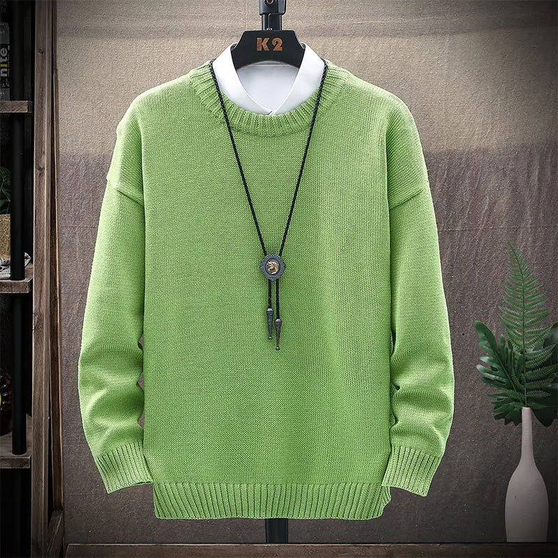 Men's Casual Brown Long-Sleeved Round Neck Sweater