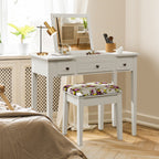 Flip-Top Vanity Dressing Table with Mirror, 3 Drawers & Stool