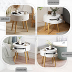 Round Nightstand with Storage Drawer – White