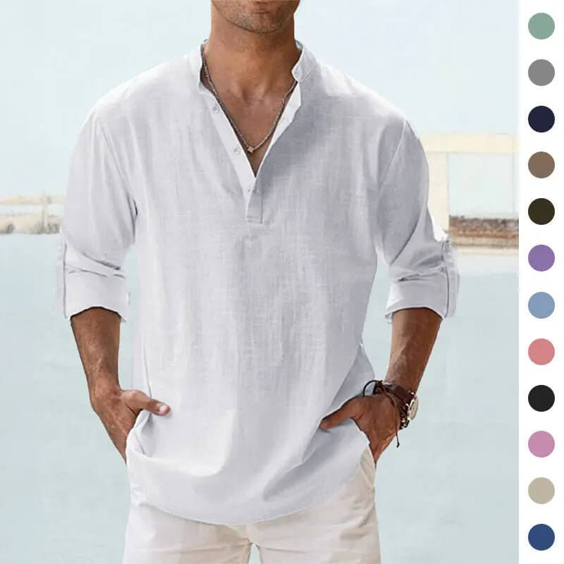 Men’s Cotton-Linen Loose Fit Long Sleeve Shirt