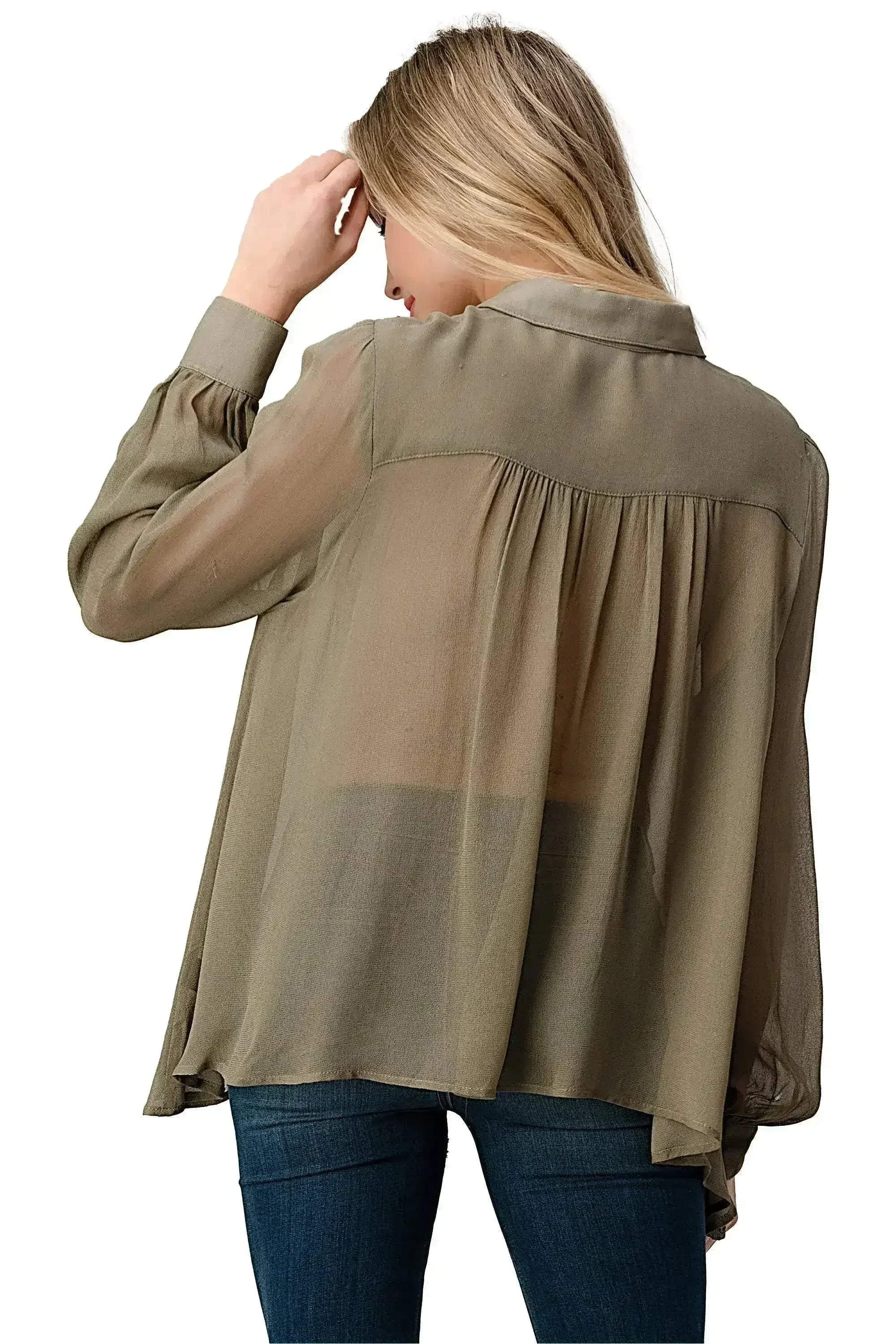 Embroidered Sheer Georgette Blouse with Beaded Trim