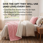 DaDa Bedding Pink Rose Bud Faux Fur Sherpa Blanket