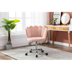 Velvet Shell-Back Swivel Office Chair – Pink & Silver